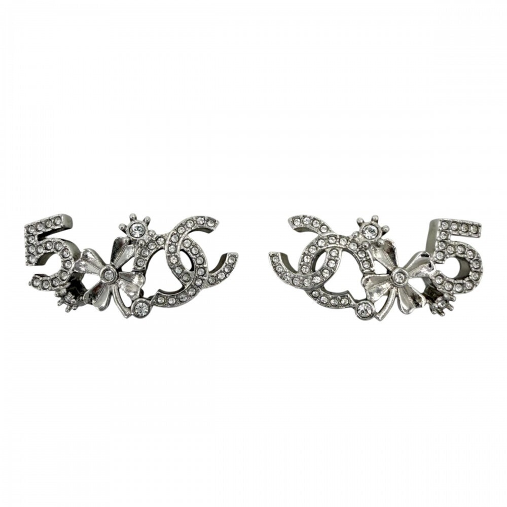 Chanel Earrings for Women No. 5 Coco Mark Clover CHANEL Rhinestone B23P Silve...